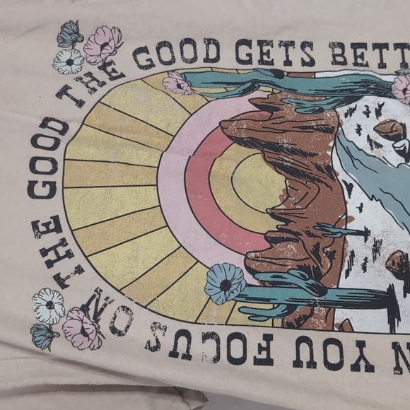 goodie two sleeves Tan Graphic Tee Western Style Size Small - Picture 3 of 4